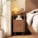 Narrow Nightstand with 2 Drawers,Walnut Nightstand,Bedside Table,Solid Wood Modern Bedside Table for Bedroom,Study,Toilet, 15.75"D x 11.81"W x 22.32"H
