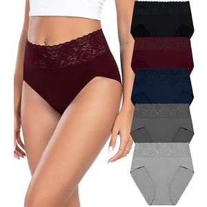 Wealurre Womens Underwear Cotton Bikini Panties for Women High Waisted Lace Hipster Stretch Briefs for Ladies 5 Pack(Size M)