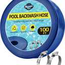 Pool Backwash Hose 1-1/2" x 100 FT - Heavy Duty Layflat Sump Pump Hose, Weather and Burst Resistant PVC Discharge Hose with 2 Clamps for Water Transfer, Pool Drainage, Pool Drain