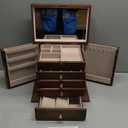 Black Walnut Wooden Jewelry Box, Wood Jewelry Organizer with 2 Side Doors Mirror Lockable Classical Style for Watch Necklace Ring Earring Storage Valentines Day Gifts for Her-5 Layer