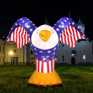 Kathfly 6FT 4th of July Patriotic Inflatable Decor Red Blue White American Flag Blow up Eagle Built in LED Light/Blower for Independence Day Parade Veterans Outdoor Lawn