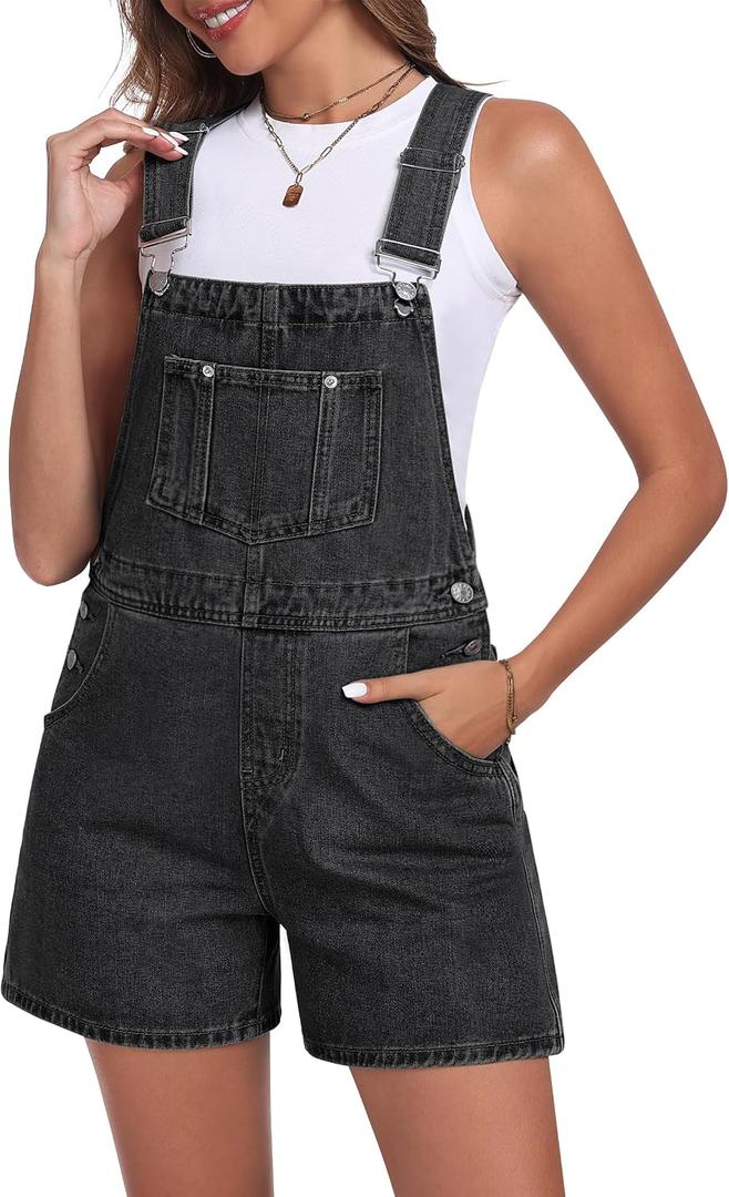 Skirt BL Denim Overall Shorts for Women Casual Adjustable Straps Bib Jean Short Overalls Shortalls with Pockets Summer (Gray, XL)