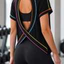 LilyCoco Women Open Back Workout Tops Loose Fit Criss Cross Short Sleeve Athletic Shirts (Black, M)