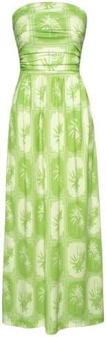 GRACE KARIN Women Strapless Dress Casual Loose Ruched Long Maxi Dress with Size large