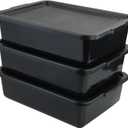 Pack of 3 Food Service Bus/Utility Tote Box with Lid, Plastic Restaurant Dish Tub, 13 L, Black