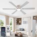 Fanbulous 60 Inch Ceiling Fan with Lights, APP & Remote Control, Flush Mount Low Profile Brushed Nickel Ceiling Fan, 3000-6000K Dimmable LED, Quiet Reversible Motor, 6 Speeds, for Living Room Bedroom