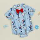 Baby Boy 4th of July Outfit American Flag/Popsicle/Cactus Dress Shirt Bodysuit Lapel Button Short Sleeve Romper (3-6 Months, Light Blue)