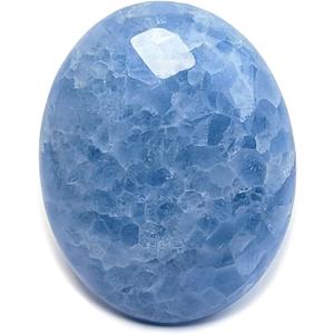 [Eusice] Blue Calcite Palm Stone, Polished Stones for Relaxation, Reiki Worrystone Gemstone, Natural Rocks from Madagascar, Chakra Healing Stone (Large)