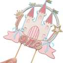 Princess Castle One Birthday Cake Topper - First Cake Decor Insert, 1st Pink Cake Topper for Birthday Party Supplies