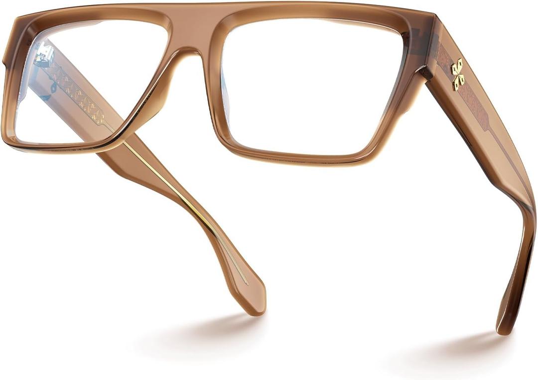 VISOONE Square Brown Blue Light Blocking Glasses TR90 Vintage Men Women ALBA