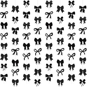 Bow Birthday Decortions Black Bow Party Decorations Black Bow Banner Garland Decor for Girls Women Baby Shower Bridal Wedding Bachelorette Bow Theme Party Supplies