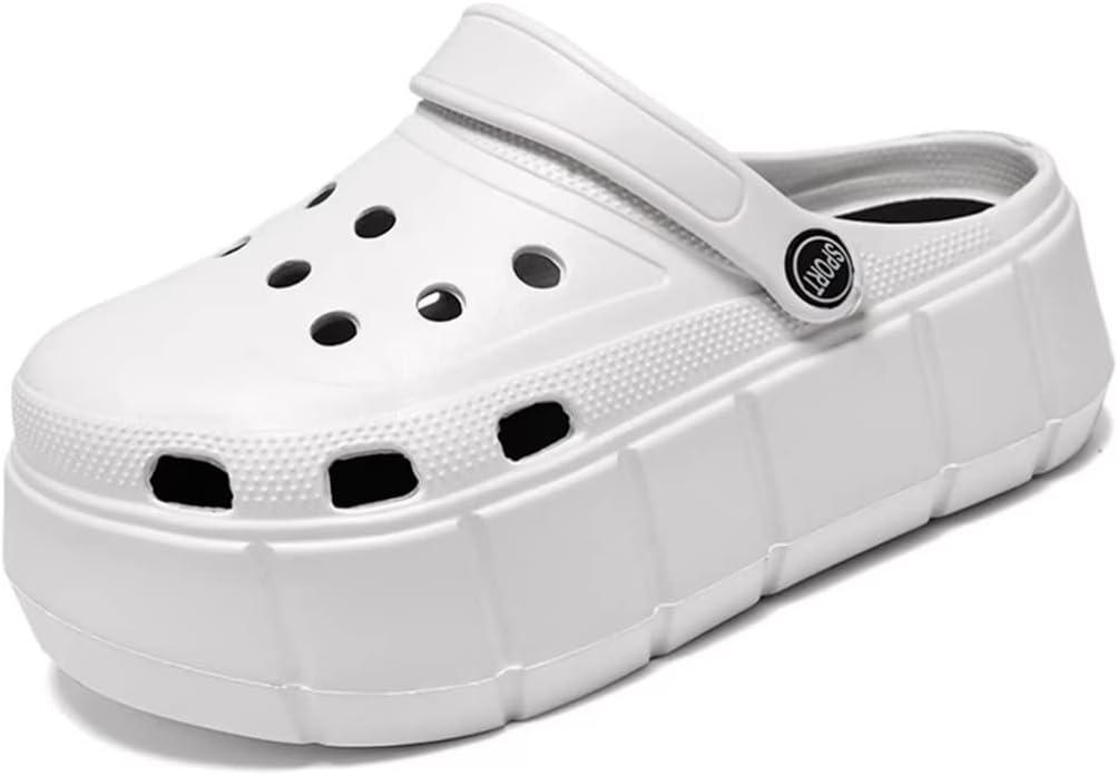 Jakcuz Women Adult Clogs Ultra Cushion Garden Shoes Non-Slip Sandals Slides Soft Platform Closed-Toe Outdoor Beach Shoes (8-8.5, White)