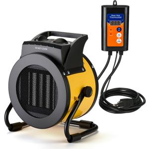 Aarcinhke Greenhouse Heater with Digital Thermostat, 1500W Electric Grow Tent Heaters, 3S PTC Fast Heating, 3 Modes Adjustment, Overheat Protection for Patio, Grow Tent, Greenhouse, Outdoor, Yellow