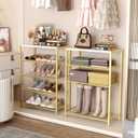 HOMEFORT 5-Tier Shoe Rack, Shoe Storage Shelf, Industrial Shoe Tower, Narrow Shoe Organizer for Closet Entryway, Small Shoe Rack Table with Durable Metal Shelves, Gold