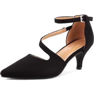 Greatonu Women's Low Heeled Closed Pointed Toe Pumps Kitten Heel Cross Strap Wedding Bridal Party Office Dress Shoes, 10