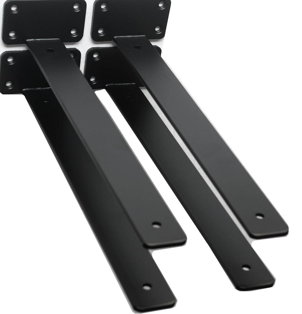 4 Pack - 14 inch Black Hidden L Shelf Bracket (1/5 Inch Thicked) Iron Floating Shelf Brackets Rustic Industrial Metal Brackets for Shelf Support