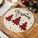 Christmas Placemats, 14inch Round Christmas Placemats Set of 6, Christmas Linen Table Mats Washable, Winter Xmas Holiday Plate Mats for Lndoor Kitchen and Dining Table (Lattice Tree)