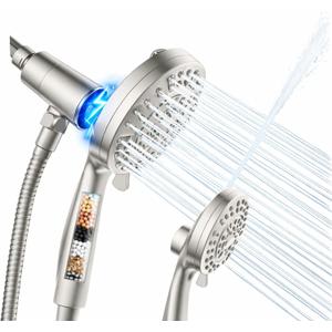 Handheld Shower Head with Filter, High Pressure 10-Spray-Mode Detachable Shower Head with 60-Inch Hose, Powerful Hand Held Shower Head for Low Water Pressure(Nickel)
