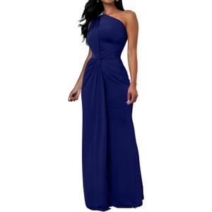 Memoriesea Women's Elegant Sleeveless One Shoulder Bodycon Evening Cocktail Maxi Dress (Royalblue, Small)