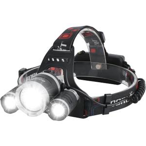 BORUIT RJ-3000 Headlamp Rechargeable, LED Head Lamp Super Bright - Outdoor Headlight 4 Modes, 4 Helmet Clips Waterproof Construction Hard Hat Head Light Adults Camping Hiking Hunting Gear (Black)