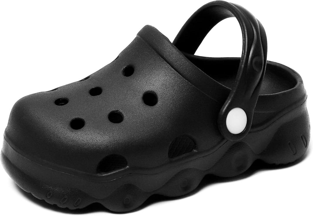 INMINPIN Kids Cute Clogs Cartoon Garden Shoes Boys Girls Slides Slippers Indoor Outdoor Children Water Shower Beach Pool Sandals (13-14 Little Kid, Black)