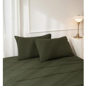 JIYUAN Standard Size Pillowcases, Set of 2-100% Washed Cotton with Envelope Closure, Linen-Like Textured, Soft, Breathable & Durable for All Seasons,Solid Olive Green