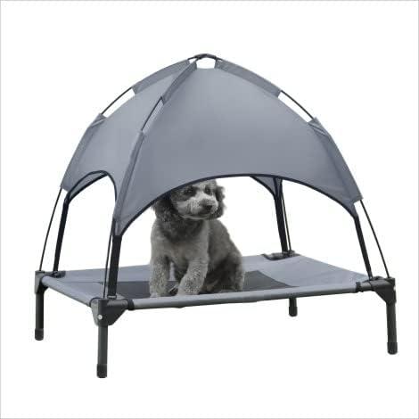 Small Elevated Dog Bed with Canopy - Upgraded 30IN Outdoor Raised Dog Cot Bed with Removable Shade Tent, Pet Cot Gray (Small)