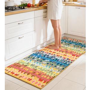 jxgzyy Chenille Hallway Runner Rug, Machine Washable Kitchen Carpet 2'7''10', Non-Slip Low Pile Indoor Lightweight Rug for Kitchen Livingroom Bedroom Laundry Room Entryway, Abstract Colorful Style