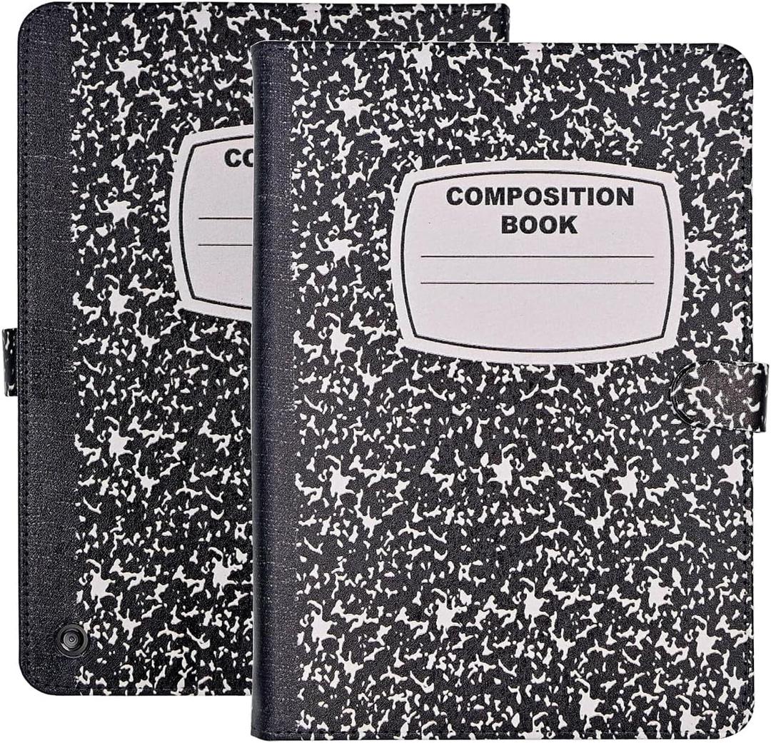 Case for All-New Kindle Fire HD 10 & 10 Plus Tablet (11th Generation, 2021 Release), PU Leather Folio Multi-Angle Stand TPU Back Cover, Composition Book Black