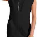 Fisoew Womens Summer Half Zip Sweatshirt Dresses V Neck Collared Sleeveless Workout Tunic Mini Dress (Small, Black)