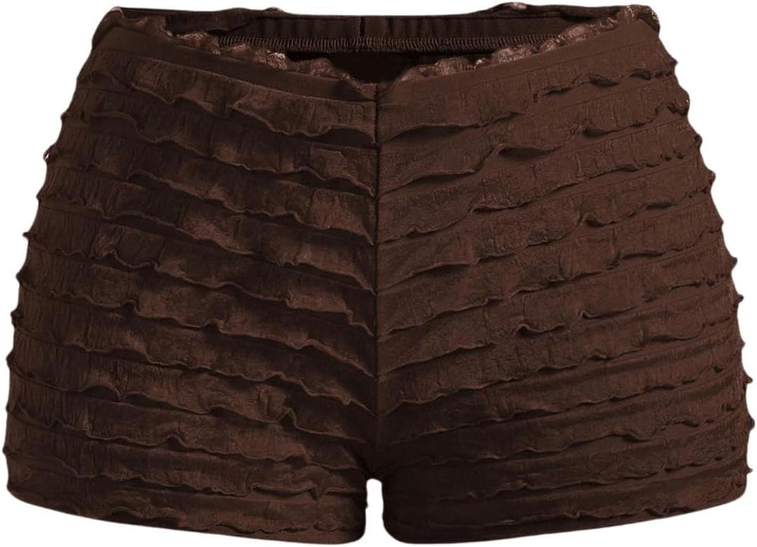 SHENHE Women's Ruffle Shorts Cute Bloomers Low Rise Sexy Y2k Booty Mini Shorts Coffee Brown, Medium