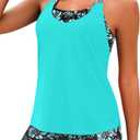 Daci Tankini Swimsuits for Women-2025 Bathing Suits 2 Piece Swimwear with Shorts for Tummy Control (X-Large, Aqua and Flower)