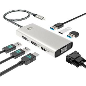 Minthouz 7-in-1 USB C Docking Station, Quad Display Hub Adapter with Dual 8K DP, 4K HDMI, VGA, 3 USB 2.0 Ports for MacBook Neo/Pro/Air, iPad Pro, iPhone 17 Pro/Pro Max, Dell HP Lenovo Windows Laptops