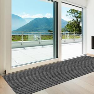 Heyroll Custom Size Hallway Runner Rug, Backed Non-Slip Waterproof Runner Rugs, Washable Outdoor Indoor Carpet Runner Rug for Floor, Entryway, Kitchen, Laundry, Balcony, Garage 2' x 6', Stripe Gray (Grey)