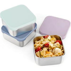 3 Pack 20oz Stainless Steel Snack Containers - 600ml Metal Lunch Box Container | Reusable Compact Food Containers for School, Office & Travel (Aqua, Blue, Muted Lilac)