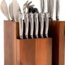 KitchenEdge Acacia Magnetic Knife Block and Cooking Utensil Holder, Sleek Storage for Chefs Knives, Steak Knives, Spatulas, Scissors, Non-Slip Rubber Feet, Easy to Clean, Kitchen Countertop Organizer
