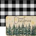 Dunzy 2 Pcs Christmas Welcome Mat Outdoor Merry Christmas Doormat 17x30 & Black White Plaid Entrance Rug 28x43 Non Slip Floor Mat Layered for Indoor Outside Xmas Home Front Door Porch Entryway Decor