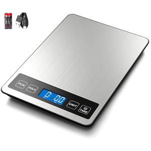 Fuzion Food Scale, 1g/0.1oz Digital Kitchen Scale - 22lb, 7 Units, Tare & PCS, Rechargeable Power, Tempered Glass & Stainless Steel - Food Weight Scale Grams and Ounces for Cooking, Baking