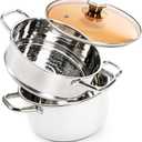 2 Tier Steamer Pot with Lid, 4 Quart Stainless Steel Food Steamer for Cooking, Multipurpose for Vegetable, Dumpling, Sauce, Pasta