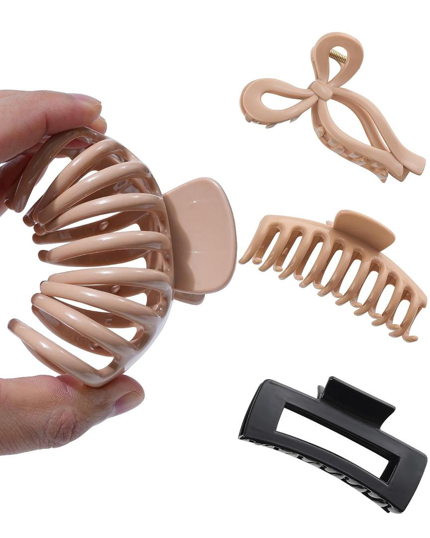 3 PCS Silicone Flexible Hair Claw Clips for Women Soft Bendable Claw Clip Scalp-Safe Soft Cloud Hairclip for Thin and ThickBlack + Dark Khaki + Light Khaki