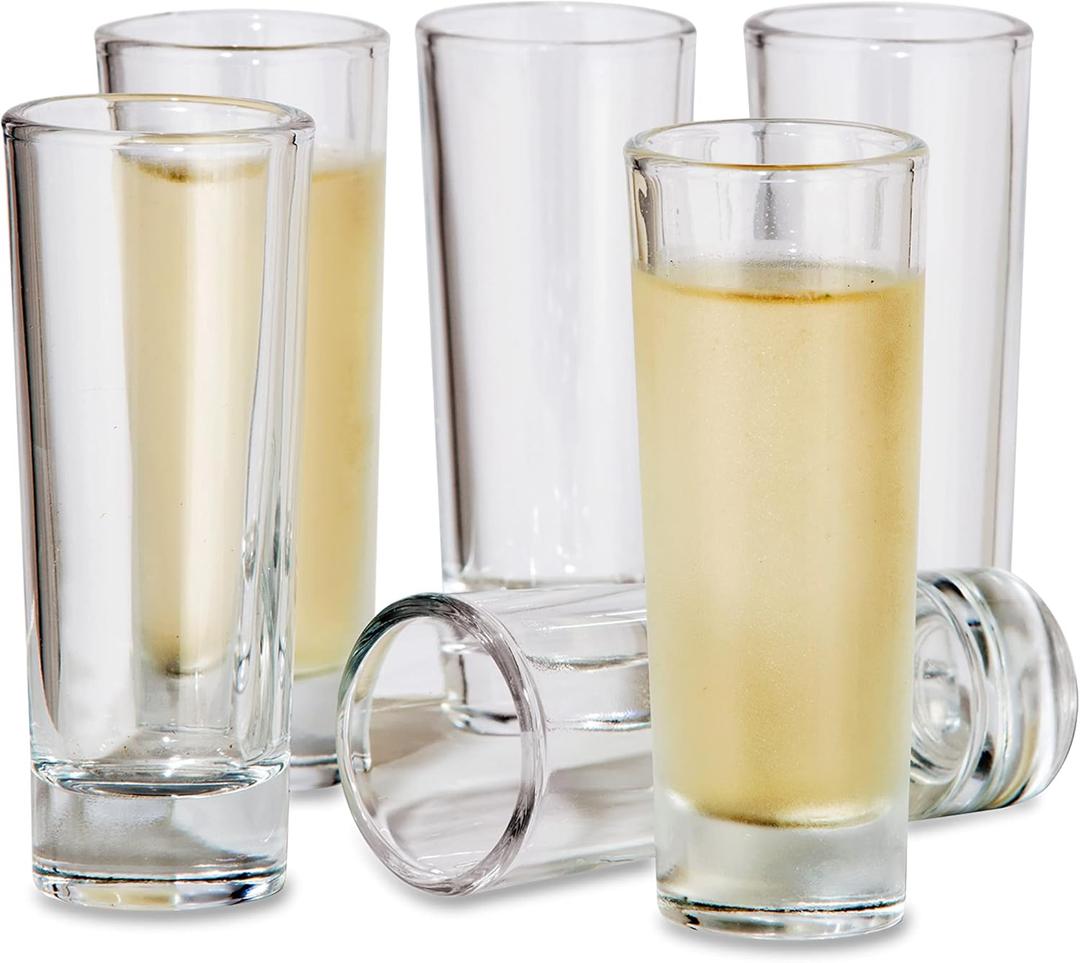 Oggi Tall Shot Glasses w/Heavy Base, Set 6 - Real Glass Shot Glass Set, Cool & Classic Design Ideal Groomsmen Gifts, Shot Glasses, Bachelor Party Favors for Men - 2oz / 59ml (Clear)