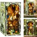 ISSEVE Book Nook Kit, DIY 3D Wooden Puzzle Dollhouse Booknook for Adults, Tiny Miniature House Kit Bookshelf Decor with LED Light and Dust Cover, Gifts for Family and Friends (Forest Secret World)