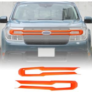 Aunginsy Front Bumper Grille Strip Frame Compatible with Ford Maverick 2022-2024 Front Headlight Upper Grille Front Grille Accent Trim Covers Front Grille Bumper Grill Inserts Grille Guard Accessories (Orange)