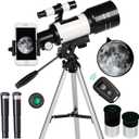 Telescope for Adults & Kids, 70mm Aperture Refractor (15X-150X) Portable Travel Telescope with Phone Adapter & Wireless Remote, Astronomy Beginners Gifts, Black