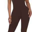 Hafailia Womens Sexy Sleeveless One Piece Jumpsuits Cutout Bodycon High Waisted Club Outfits Catsuits (Brown, L)