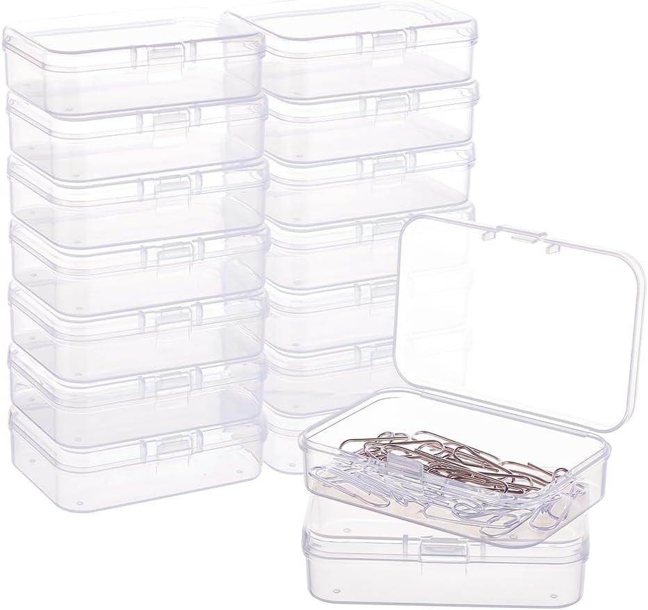 BENECREAT 16 Pack Rectangle Clear Plastic Bead Storage Containers Box Case with lid for Earplugs PillsTiny Bead Jewerlry Findings - 2.9x1.92x0.78 Inches