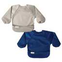 Tiny Twinkle Long Sleeve Bib for Babies & Toddlers | 2-Pack Waterproof Smock Bib for Eating | Machine Washable & Mess-Proof Feeding Essentials | Newborn Shower Gift (Grey Indigo,2-4Y)