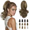 Sofeiyan 13" Ponytail Extension Long Curly Ponytail Clip in Claw Hair Extension Natural Synthetic Hairpiece for Women, Ash Brown Highlighted Bleach Blonde