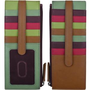 ili New York Long Double Sided Slim Wallet, RFID Blocking Card Holder with ID Window and Side Zip Pocket for Men and Women, Sage Multi