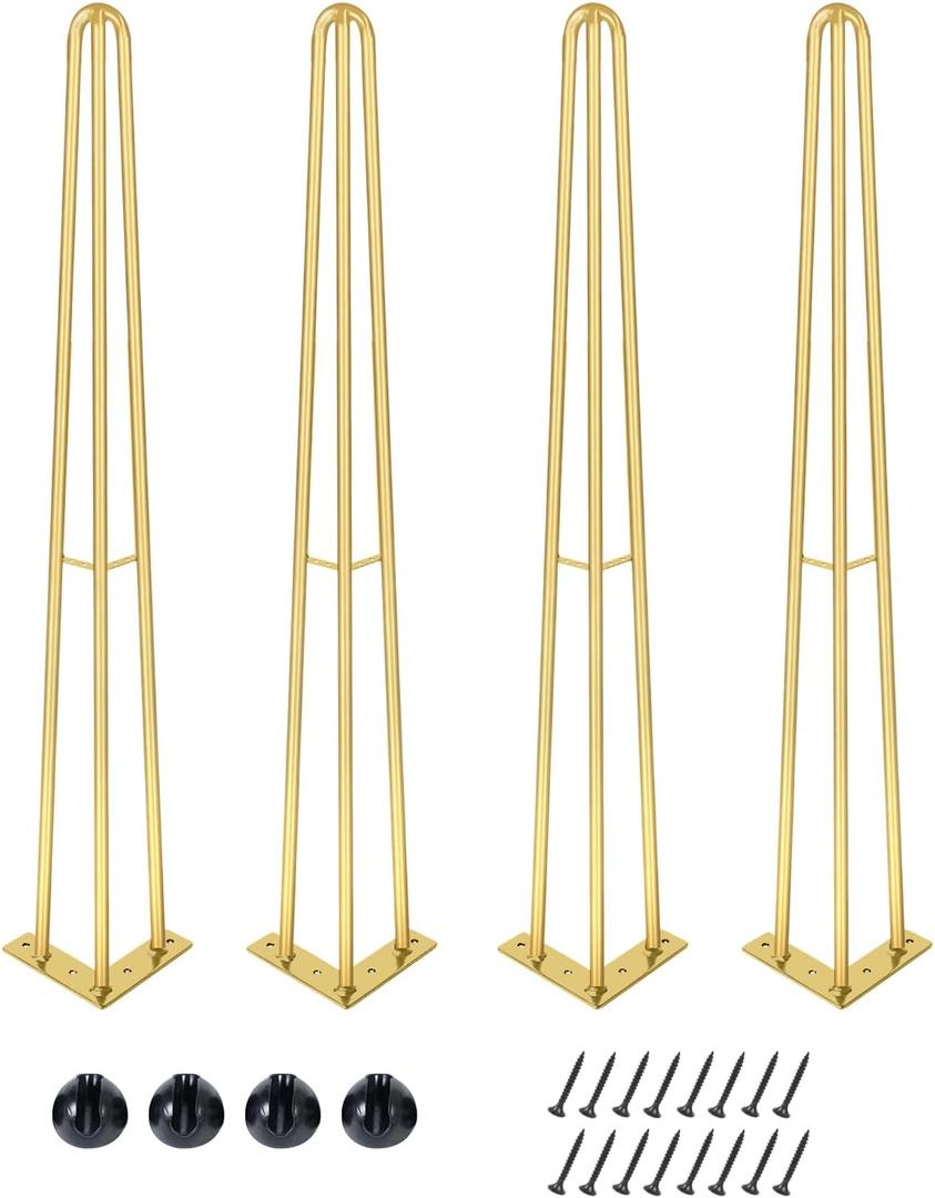 24Inch Hairpin Table Legs Golden Set of 4 Desk Legs,1300lbs Load Capacity Rodsfor Coffee Table, Night Stand Desk BenchDesk, Bench Desk Dining End Table Chairs